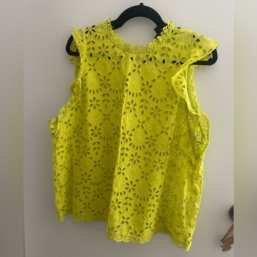 J. Crew Chartreuse Yellow Ruffled Sleeveless Blouse w Camisole